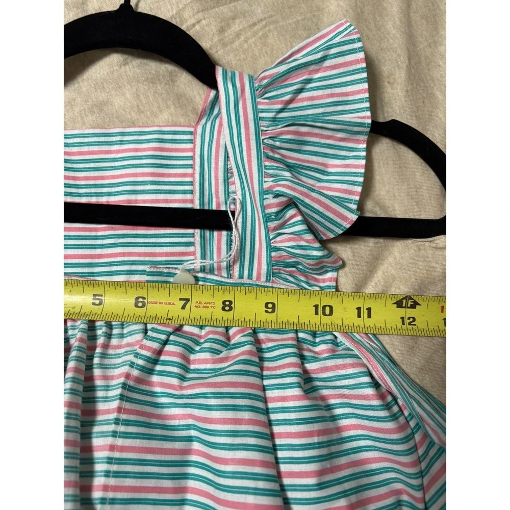 Vintage Baby toddler Floral Print Ruffle Sleeves Apron style strips Dutch ladied